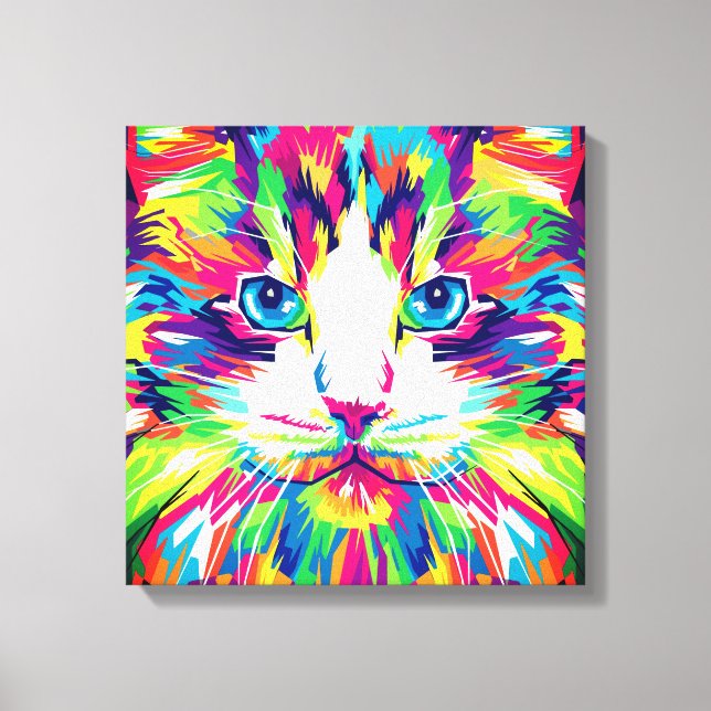 Impressão Em Tela Design Gato Face Geométrica Prismática - 32453 (Frente)