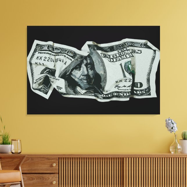 Impressão Em Tela Design Moderno da Nota Amassada de $100 (Insitu(Sala de estar))