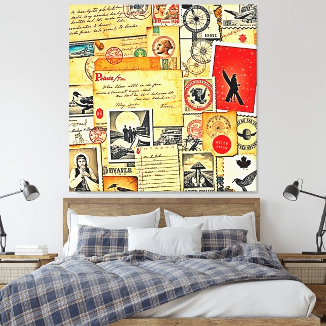 Impressão Em Tela Design Postal Nostálgico (Insitu(Quarto))