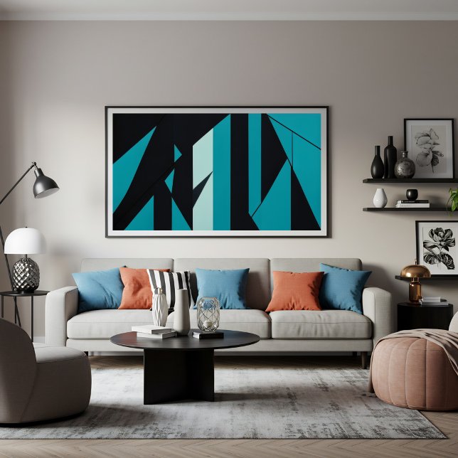Impressão Em Tela Design Preto Turquesa Abstrato (Criador carregado)