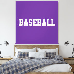 Impressão Em Tela Desportivo Branco Ousado BASEBALL Texto Em Roxo Br