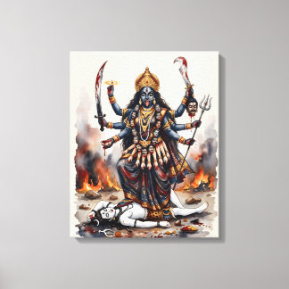 Impressão Em Tela Deusa Kali em Pé sobre Shiva