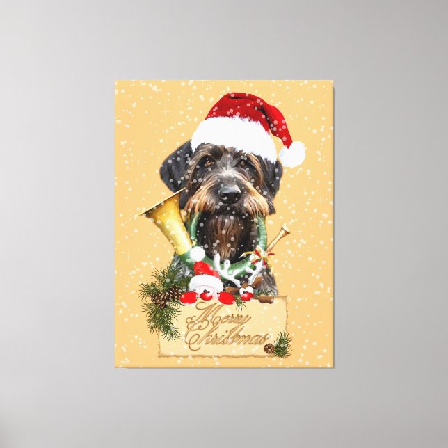 Impressão Em Tela Deutsch Drahthaar, Feliz Natal! Botão Magnet (Frente)