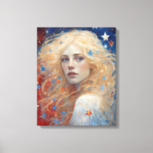 Impressão Em Tela Dia da Independência Mulher Vermelha Azul