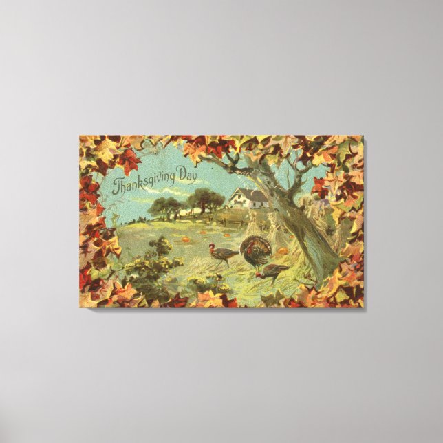 Impressão Em Tela Dia de Ação de Graças Folha e Perus (Frente)