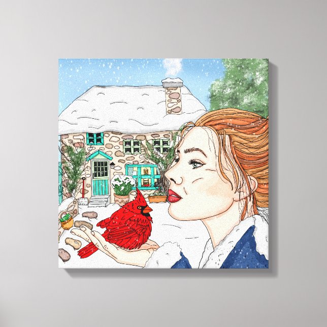 Impressão Em Tela Dia de inverno desenhado à mão, Algodão inglês (Frente)