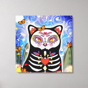 Impressão Em Tela Dia De Los Muertos Cat
