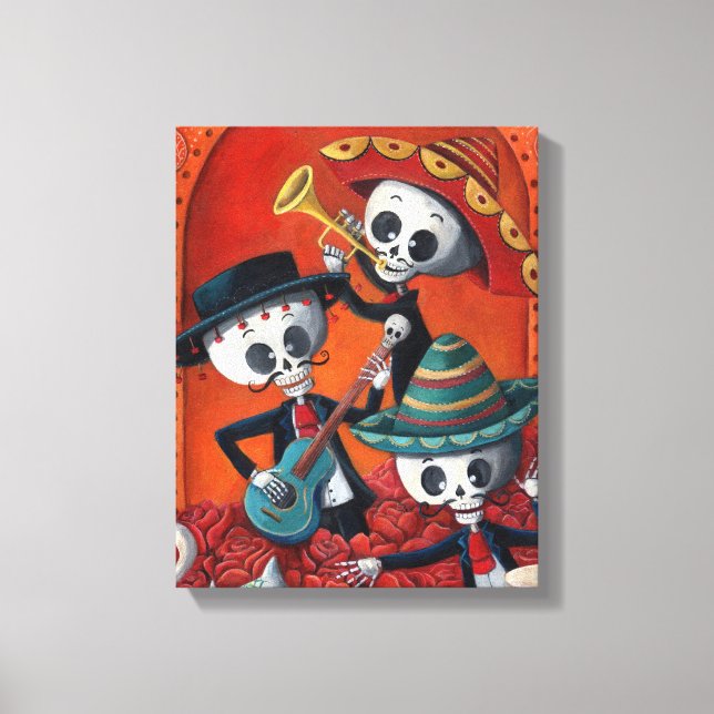 Impressão Em Tela Dia de Los Muertos Skeleton Mariachi Trio (Frente)