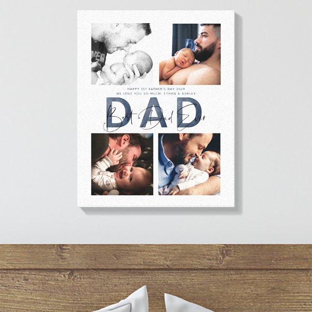 Impressão Em Tela Dia de os pais Dusty Blue Best Ever 4 Foto 1rua (Easily personalize this Best Dad Ever photo collage canvas, for a gift he'll treasure)