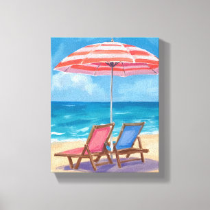 Impressão Em Tela Dia de Praia em Cape Cod   Oceano em Aquarela MA