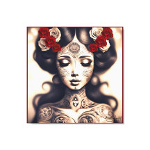 DIA DOS ROSAS DE RETRATO DE BELEZA DE TATTOO MORTO