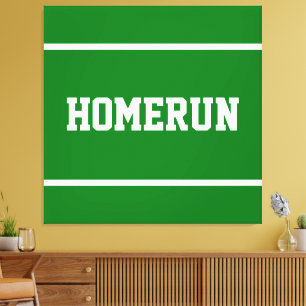 Impressão Em Tela Diamante de Beisebol Verde Branco Texto HOMERUN Li