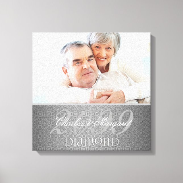 Impressão Em Tela Diamond 60º aniversário Silver Damask 16x16 Foto (Frente)