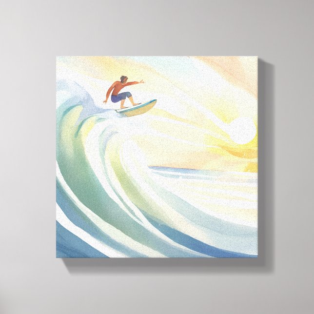 Impressão Em Tela Dias de surfe | Aquarela Surf Onda Oceânica (Frente)