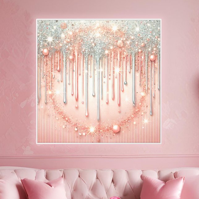 Impressão Em Tela Dica de brilho rosa embutido e prateado (A chic glam accent featuring blush tones and silver glitter for stylish interior decor.)