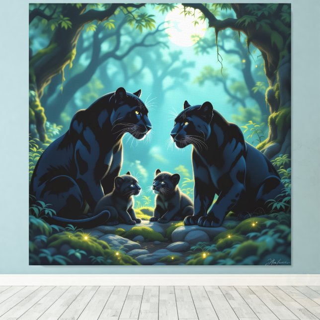 Impressão Em Tela   Die stille Eleganz der Pantherfamilie   (Insitu(piso de madeira))