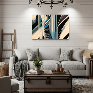 Impressão Em Tela Dinâmicas Abstratas Modernas em Azul e Creme