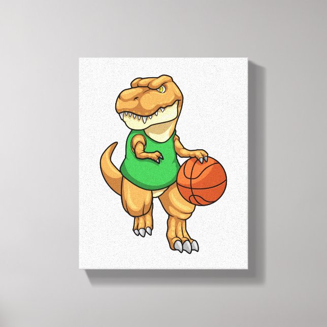 Impressão Em Tela Dinossauro no Esporte com Basquete (Frente)