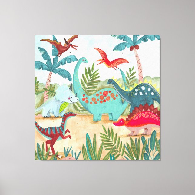 Impressão Em Tela Dinossauros lindos garotos pré-históricos da selva (Frente)