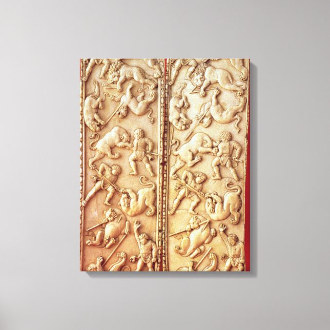 Impressão Em Tela Diptych com uma cena de caça de leão (Frente)