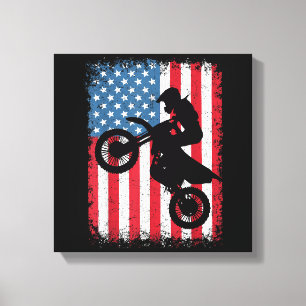 Impressão Em Tela Dirt Bike American Flag Motocross Biker Men