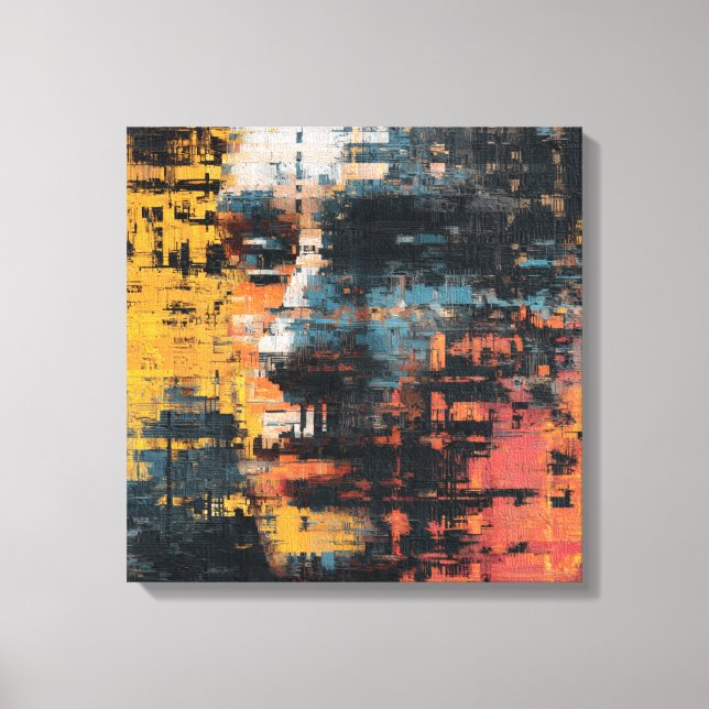 Impressão Em Tela Distressed Abstract Expressionism Teal and White (Frente)