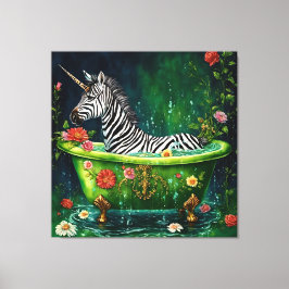 Impressão Em Tela Diversão do Unicórnio Zebra em uma Banheira
