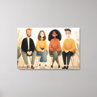 Impressão Em Tela Diverse Friends Sitting Together Cozy Illustration
