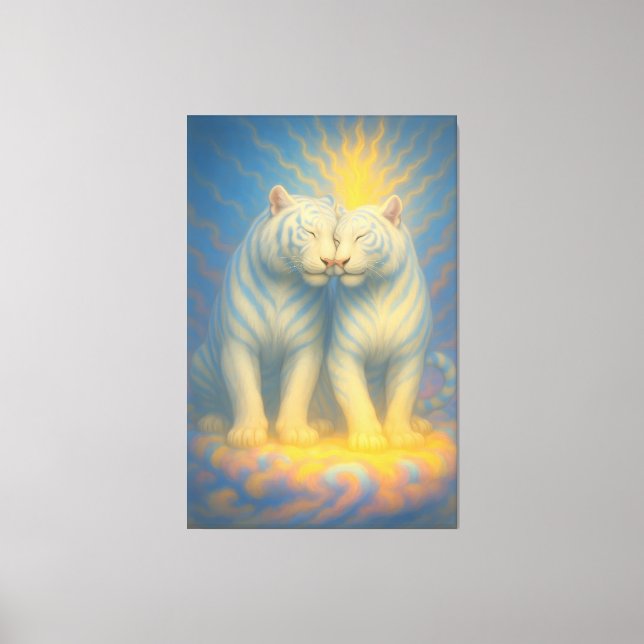 Impressão Em Tela Divine Twin White Tigers – Sacred Love & Celestial (Frente)