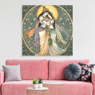 Impressão Em Tela Divino Radhe Krishna Arte de Parede em Tela - Espi