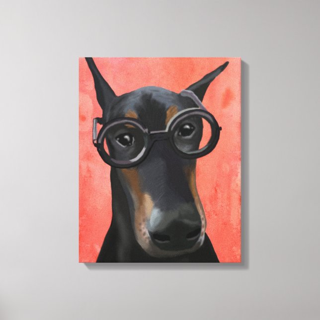 Impressão Em Tela Doberman Com Óculos (Frente)