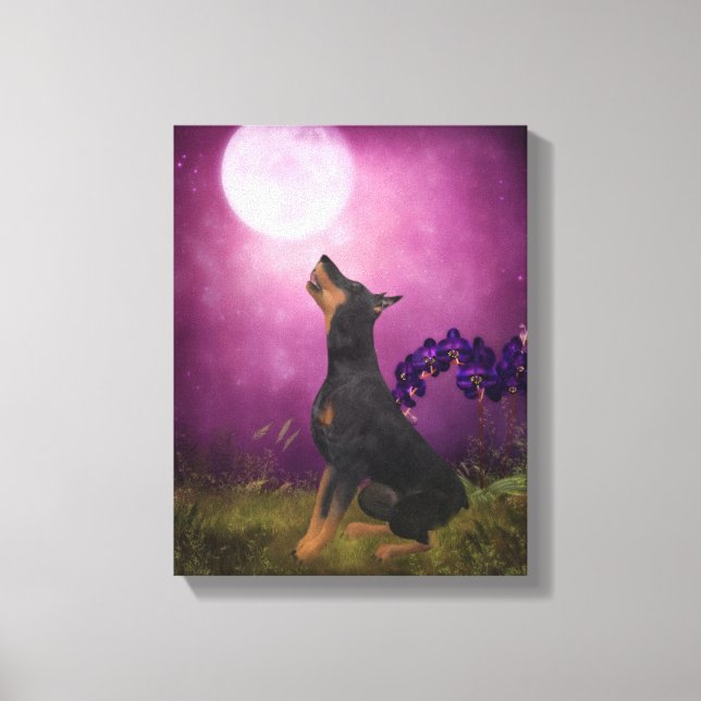 Impressão Em Tela Doberman Purple Fantasy Orchids Dog Art (Frente)