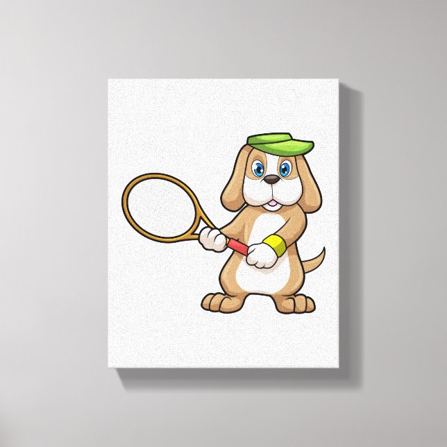 Impressão Em Tela Dog at Tennis with Tennis racket & Cap (Frente)