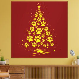 Impressão Em Tela Dog Lover Paw Print Christmas Tree 4