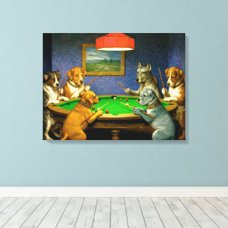 Impressão Em Tela Dogs Playing Snooker Billiards Fun Spoof