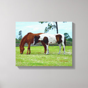 Impressão Em Tela Dois cavalos a pastar a tela