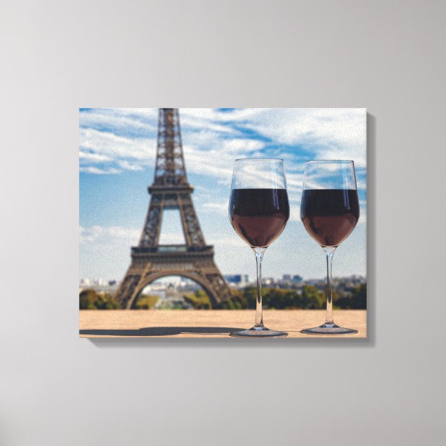 Impressão Em Tela Dois copos de vinho com torre Eiffel (Frente)