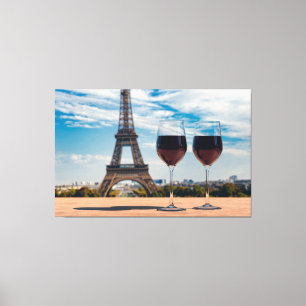 Impressão Em Tela Dois copos de vinho com torre Eiffel