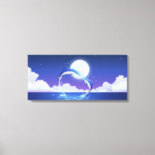 Impressão Em Tela Dois golfinhos com nariz de garrafa saltando da ág