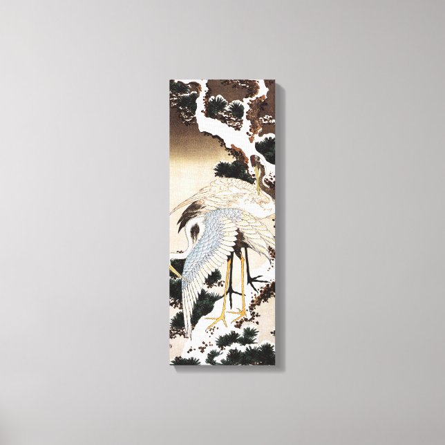 Impressão Em Tela Dois guindastes num pinheiro coberto de neve, Hiro (Frente)