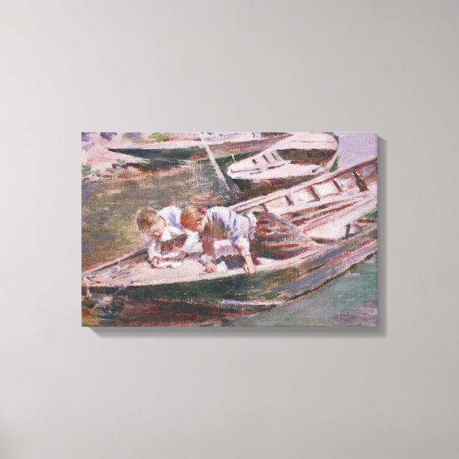 Impressão Em Tela Dois Meninos num Barco (por Theodore Robinson) (Frente)