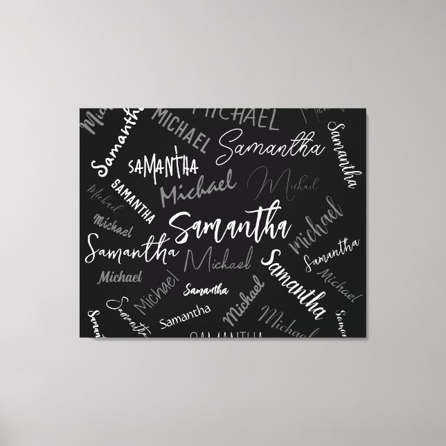 Impressão Em Tela Dois nomes casal padrão monograma cinza preta bran (Frente)