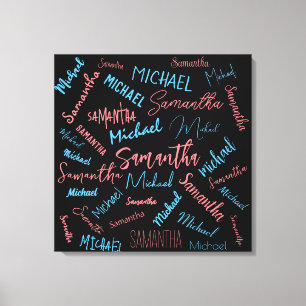 Impressão Em Tela Dois nomes casal padrão monograma rosa claro azul