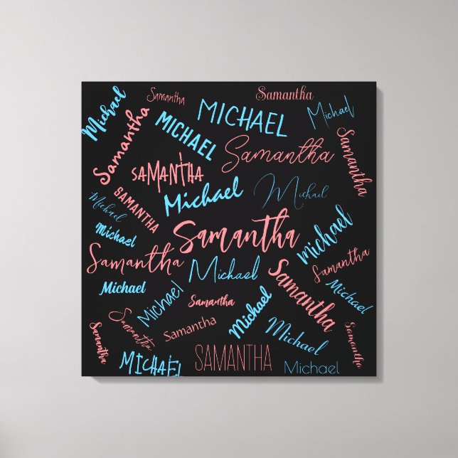 Impressão Em Tela Dois nomes casal padrão monograma rosa claro azul (Frente)