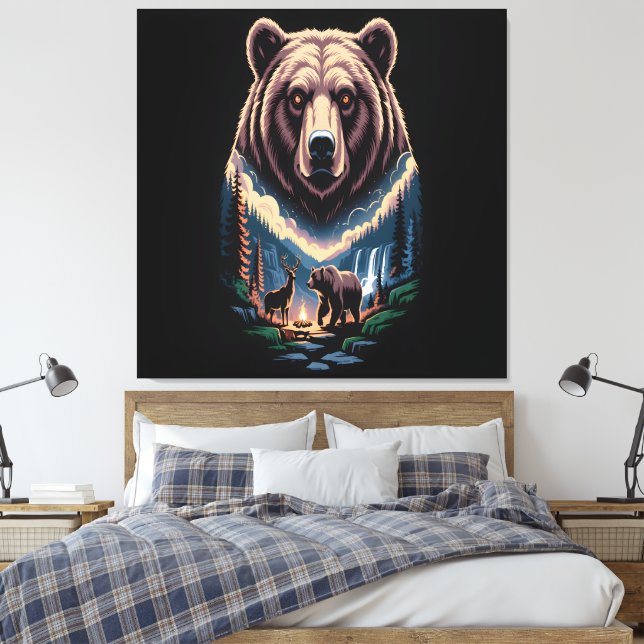 Impressão Em Tela Dois ursos na floresta escura (Insitu(Quarto))