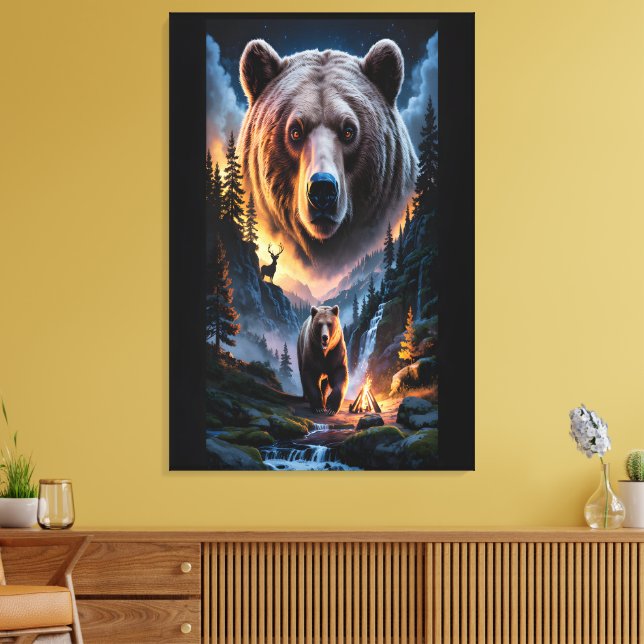 Impressão Em Tela Dois ursos na floresta escura 6 (Insitu(Sala de estar))