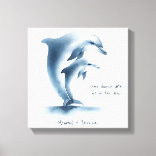 Impressão Em Tela Dolphin Mãe Bebê Namorado Azul Nursereria
