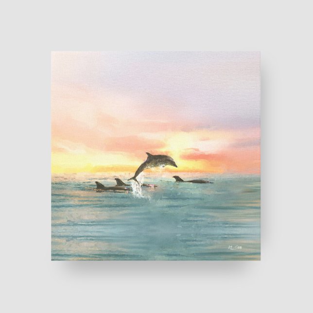 Impressão Em Tela Dolphin Tropical Sunset | Costeira de Aquarela (Criador carregado)
