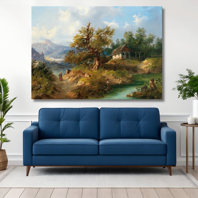 Impressão Em Tela Dominik Schufried Uma Paisagem Montanhosa com... (Criador carregado)