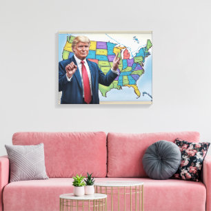 Impressão Em Tela Donald Trump na frente do Trabalho de arte do mapa